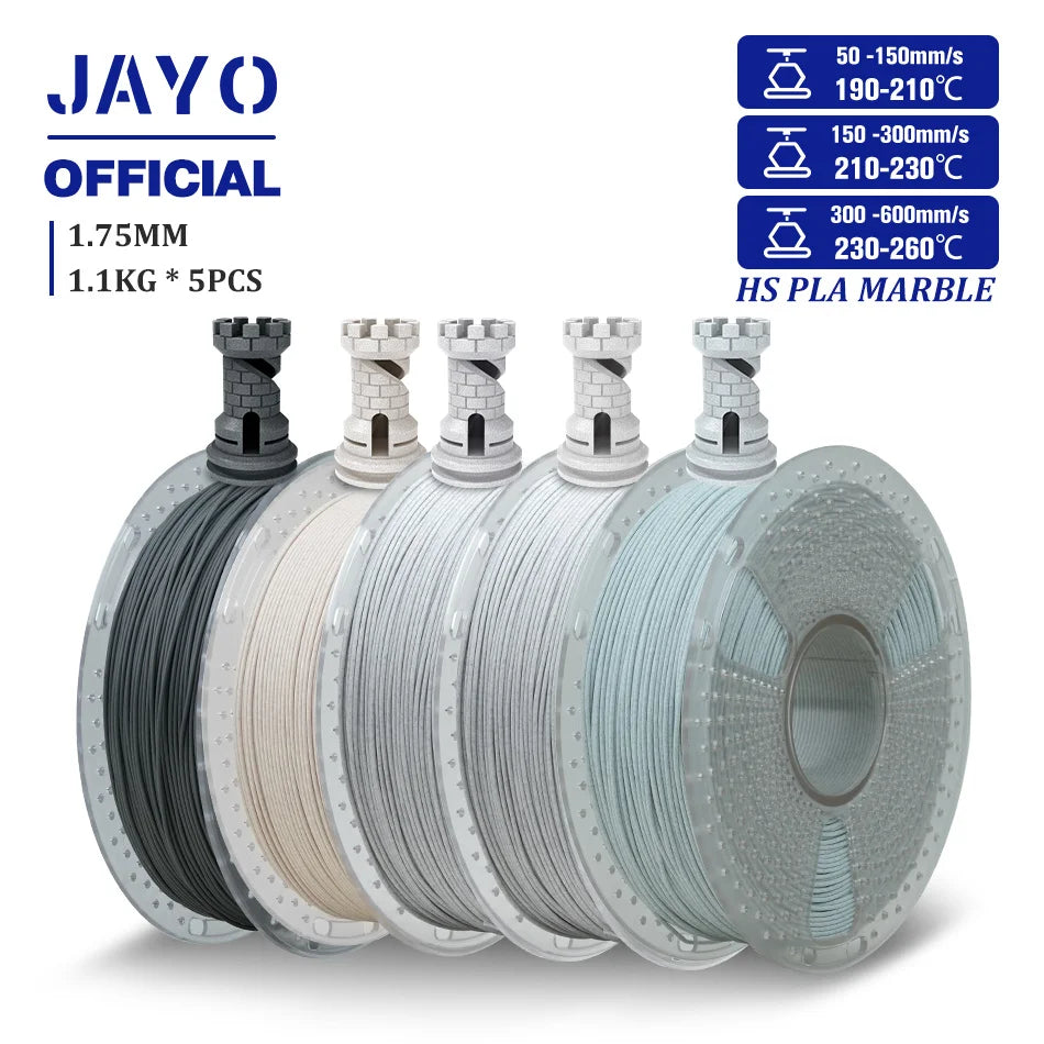 JAYO High Speed Marble  5 Rolls PLA 3D Printer Filament For FDM Marble-Like Texture