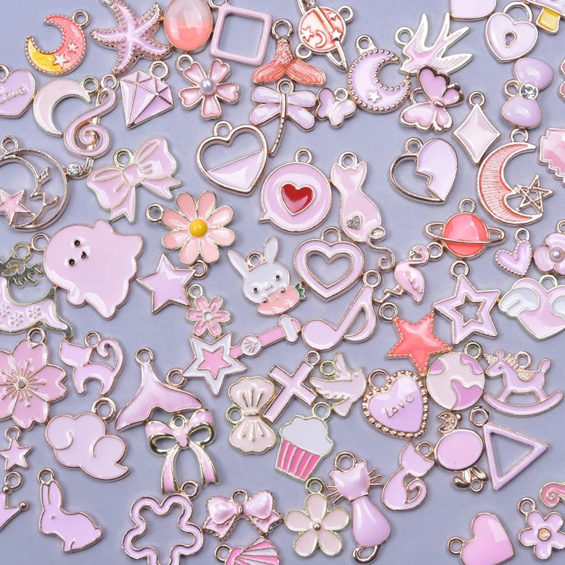 Kawaii Pink Enamel Charms, Drop Oil, Alloy Random Mix 10/30/50pcs