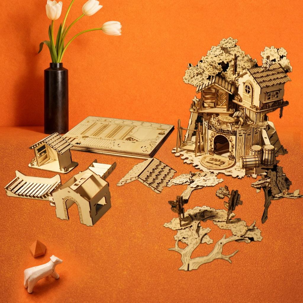 3D Wooden Puzzle Tree House With Light Assembly Model Kits