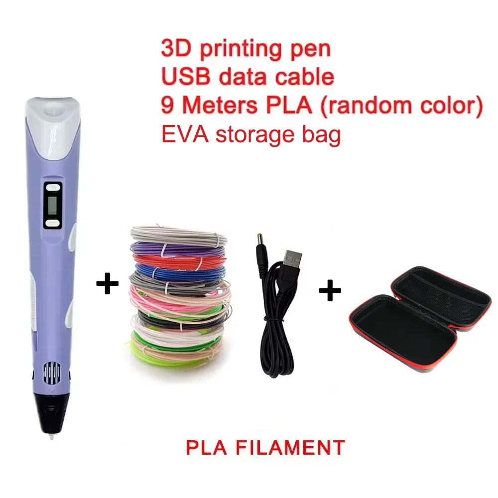 Electronic 3D Printing Pen with 9M PLA Consumables High-Temperature 3D Graffiti Tool Intelligent Toy