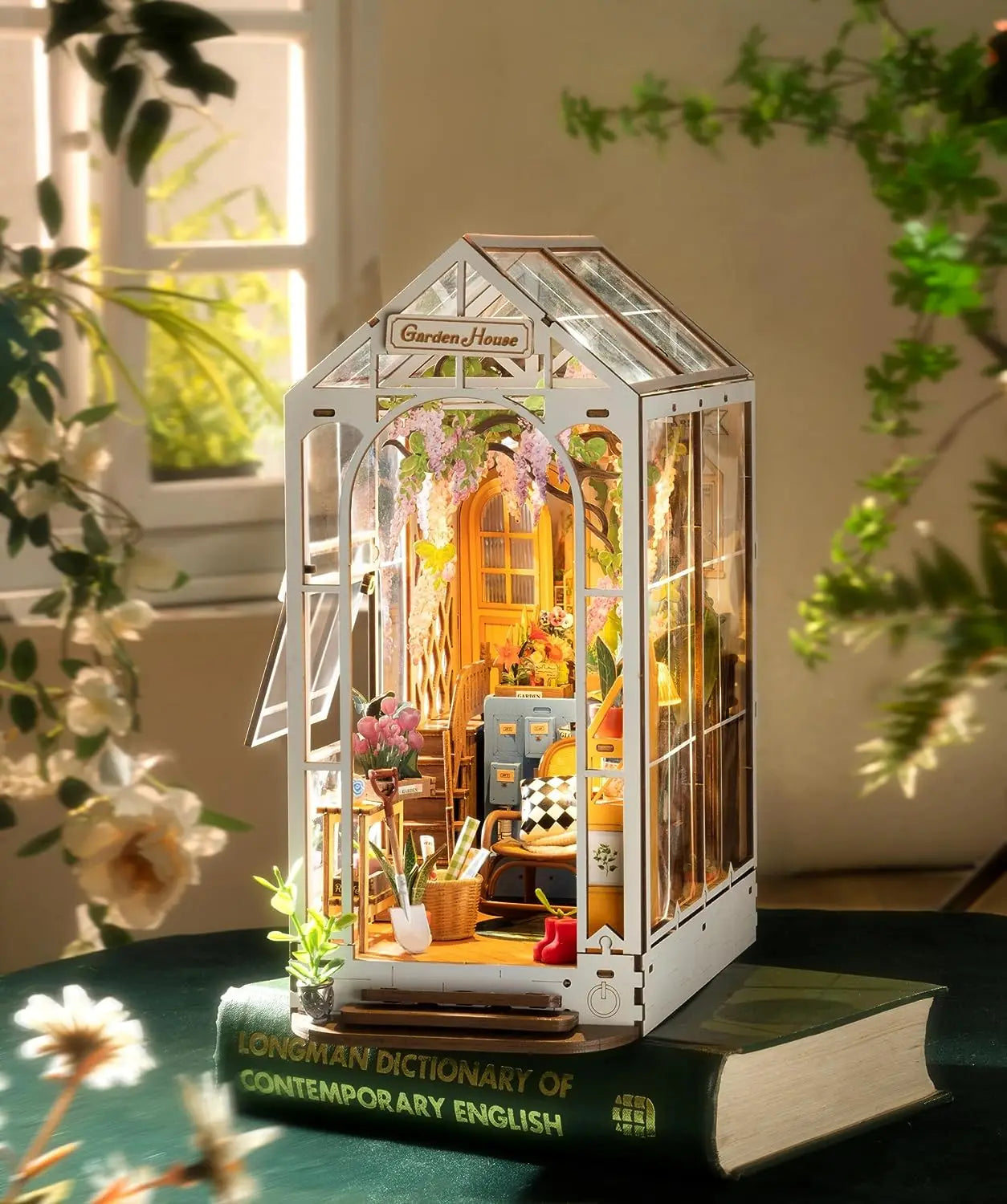 Book Nook Wooden Miniature Doll House for Bookshelf Insert Furniture