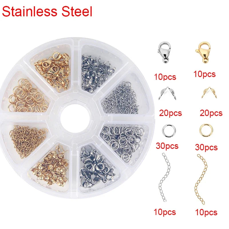 Stainless Steel Lobster Clasps Open Jump Rings Crimp Beads Caps For  Bracelet Necklace  Jewelry Findings Set