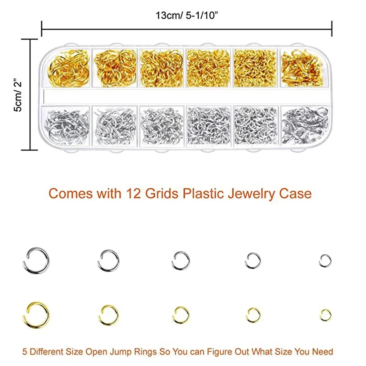 Gold Silver Open Jump Ring and Lobster Clasp Jewelry Accessory Set with 0.1mm 0.2mm 0.3mm 0.4mm 0.5mm 0.6mm 0.7mm 0.8mm 1mm 1.2mm 1.5mm 1.8mm 2.0mm 2.5mm 3.0mm, Pliers About 1200 Pieces