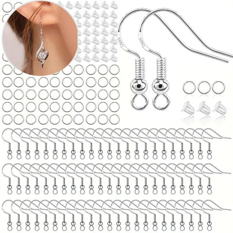925 Silver Plated & Gold  Earring Hooks  300pcs DIY Hypoallergenic Findings with Jump Rings Earring Backs Kit