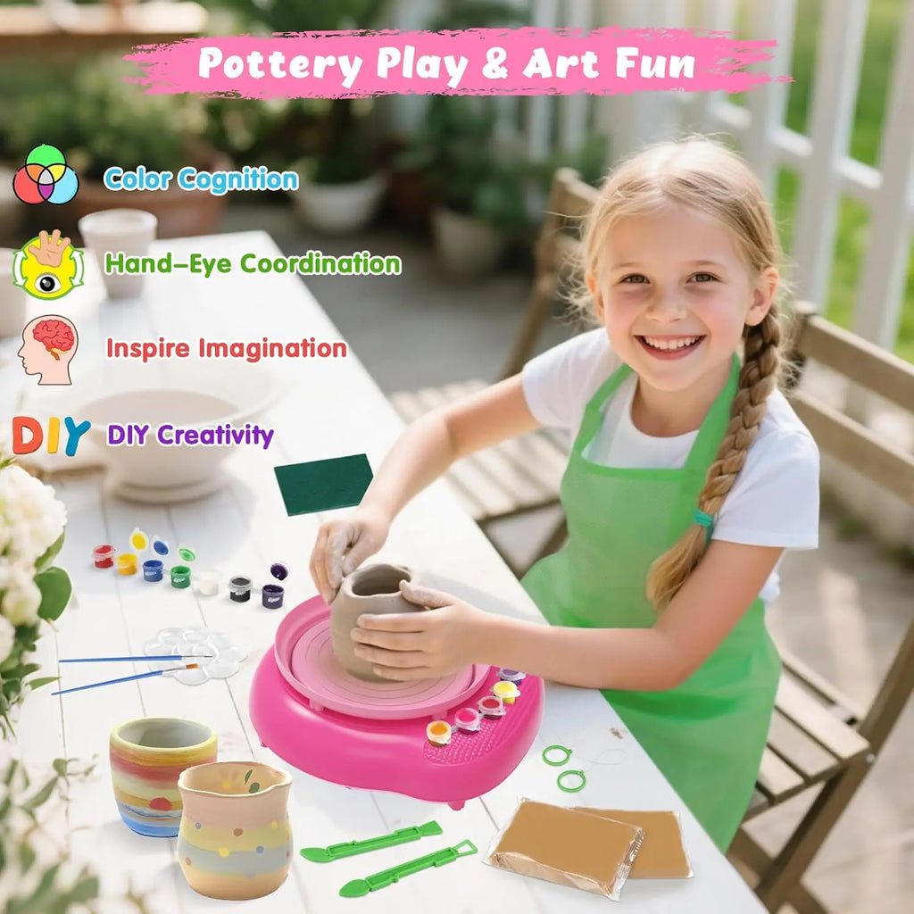 Hotfree Pottery Wheel for Kids with Clay Kit -  Kids Ages 6-12, Complete Pottery Kit with Air Dry Clay and Painting Tools,