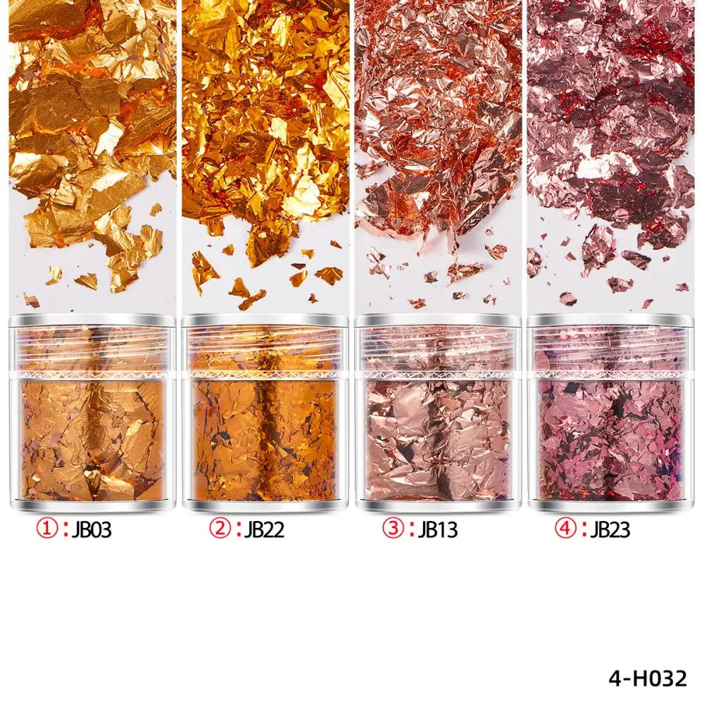 4 Bottles/Set Gold Foil Leaf Flake For Epoxy Resin Mold Jewelry Making