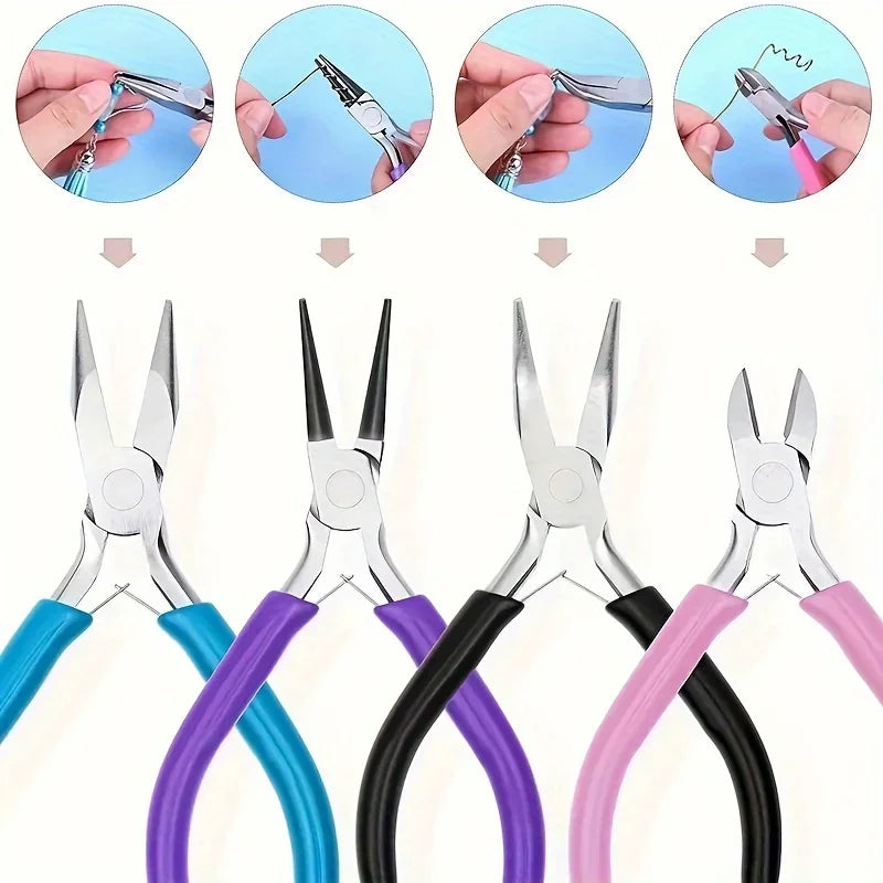 Multi functional jewelry pliers set - needle tip pliers, elbow pliers for bead stringing, repair, and handicrafts