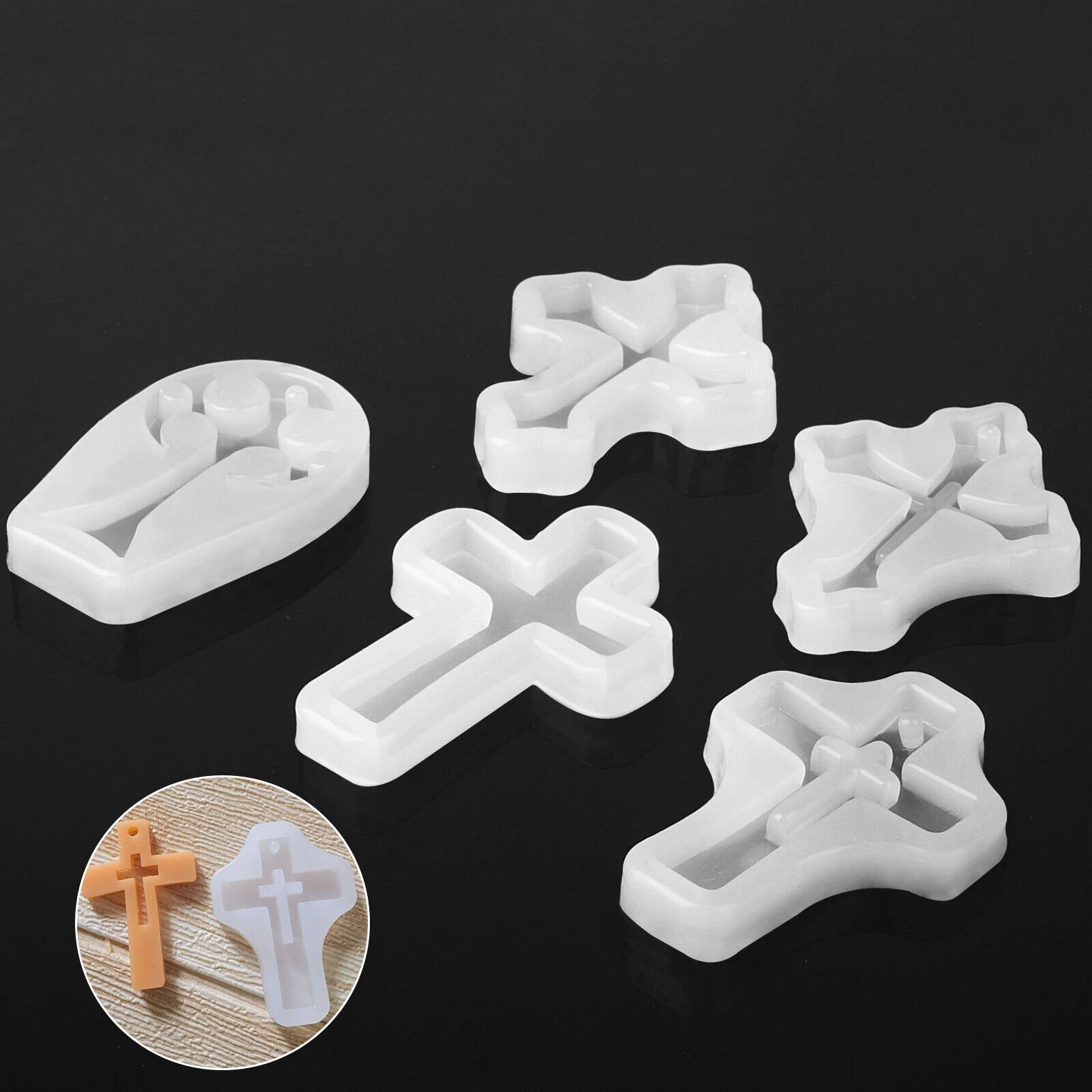 5Pcs Cross Silicone Resin Mold  for DIY Epoxy Resin Crafts Jewelry Making Accessories Tools Necklace Pendants Casting Mould