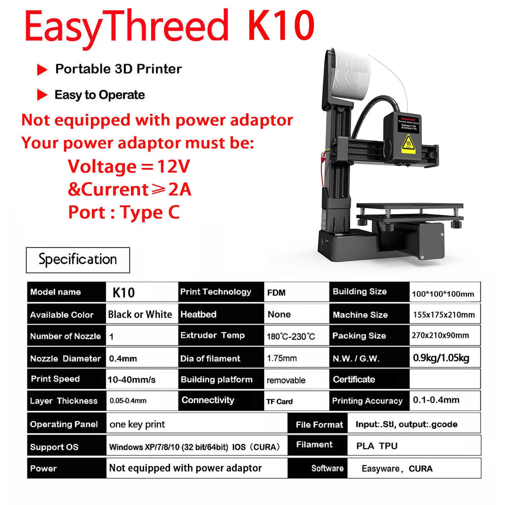 K10 Entry Level 3D Printer Mini Desktop Printing Machine Compatible with PLA TPU 1.75mm Filament Ideal for Kids Students Beginners  Printing Projects Compact Portable Design Easy to Operate Quiet Operation with One Key Printi