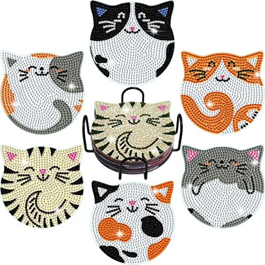 Diamond Painting Coaster Kit, 6 Pieces  with Holder,