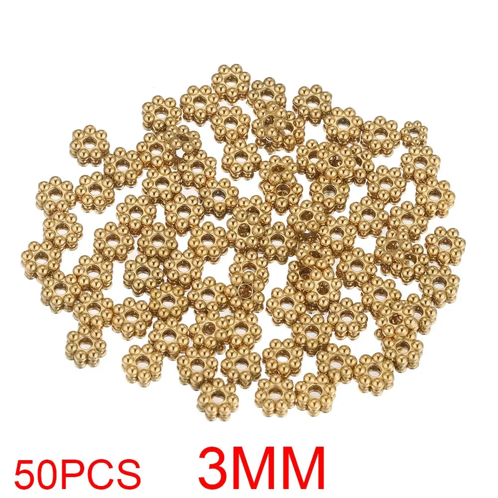 Daisy Spacer Beads Gold Plated Over Stainless Steel For Jewelry Making 50 Pieces
