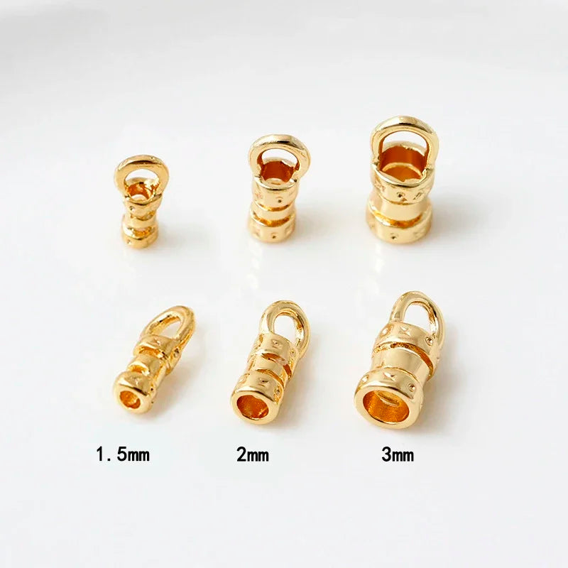 Brass 18K Gold Plated Crimp End Caps with Loop Tube Barrel  For Leather Cords And Chains For Jewelry Making 20 Pieces