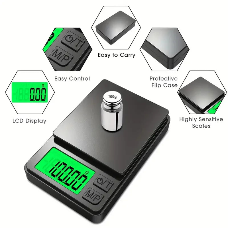 Precision Pocket Scale 1000g X 0.01g - Digital Gram,  Jewelry Findings Grams, Mailing Packages Ounces Scale with Backlit LCD - Mini Scale for Travel