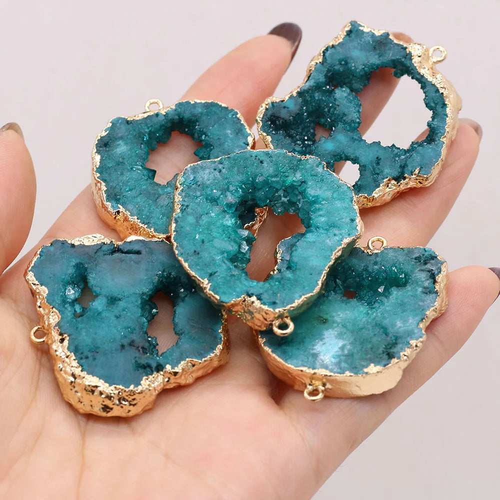 Gold-plated Double-loop Connector, for DIY Jewelry Making, Natural Crystal Agate Pendant or Connector