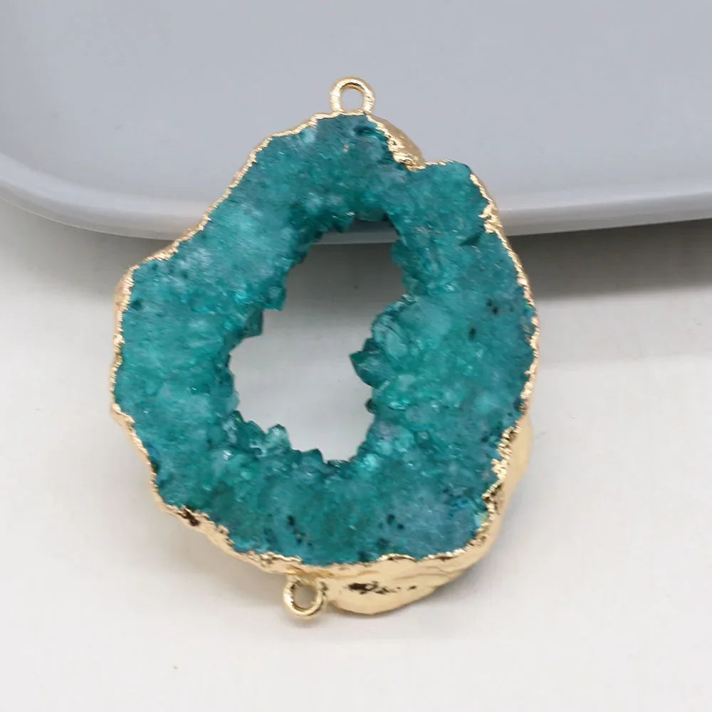 Gold-plated Double-loop Connector, for DIY Jewelry Making, Natural Crystal Agate Pendant or Connector