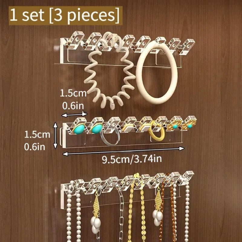 3-Piece Set Of 8-Hole Wall-Mounted Jewelry Storage Rack, With Necklaces, Bracelets And Earring Hooks - Anti-Tangle Display
