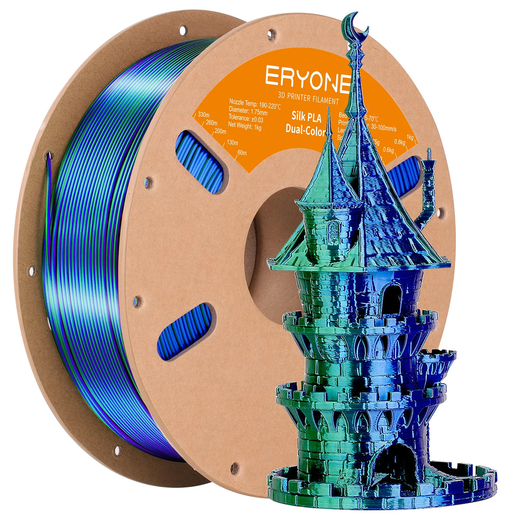 ERYONE 1KG Silk Dual Color PLA Series 3D Printer Filament 1.75mm,Coextrusion Silky Shiny Finish