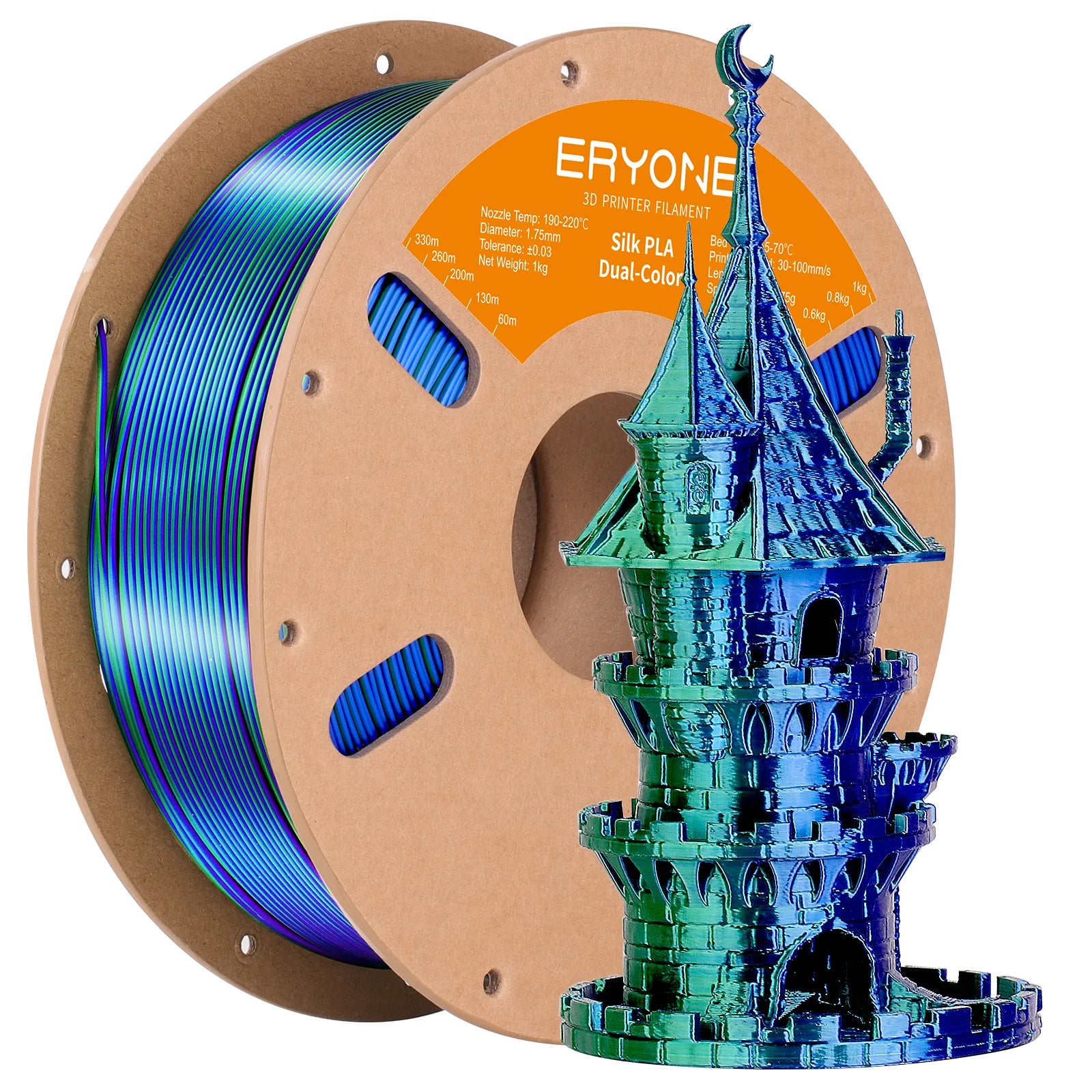 ERYONE 1KG Silk Dual Color PLA Series 3D Printer Filament 1.75mm,Coextrusion Silky Shiny Finish