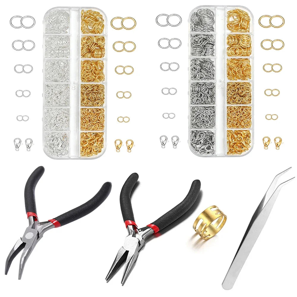 Jewelry Findings Kit: Open Jump Rings, Lobster Clasps. Hooks. Pliers. Tweezers,  Bracelets, and  Necklaces 930pcs/Box