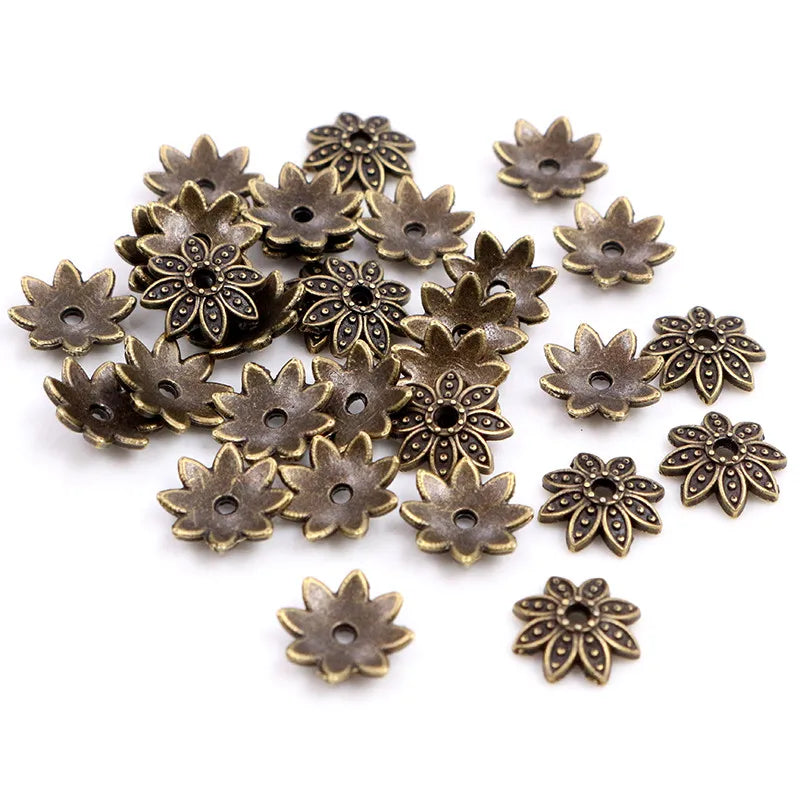 Bead Caps Antiqued Silver & Bronze Flower Shape