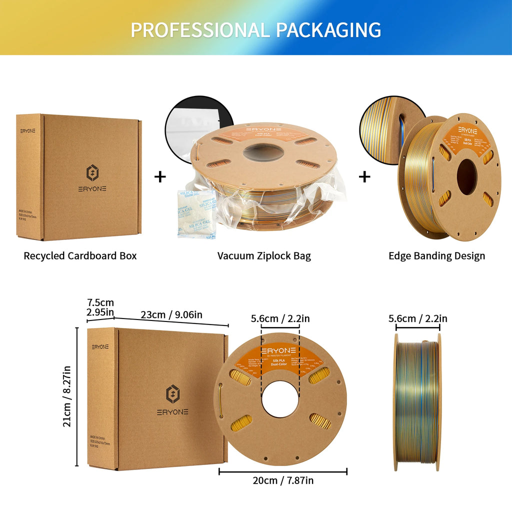 ERYONE 1KG Silk Dual Color PLA Series 3D Printer Filament 1.75mm,Coextrusion Silky Shiny Finish