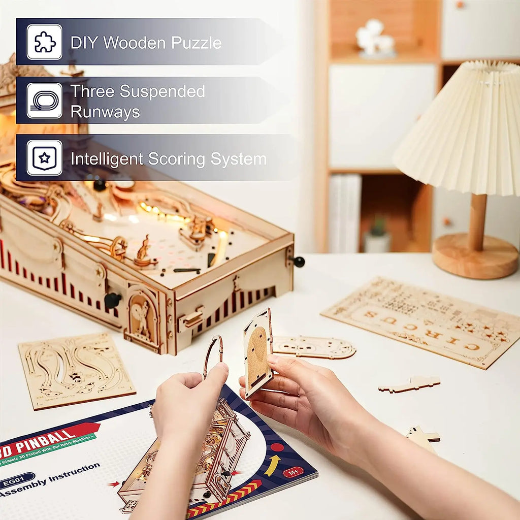 Robotime 3D Pinball Machine Puzzle  Mechanical Wooden Model Building Kits for Adult 14+ Teens