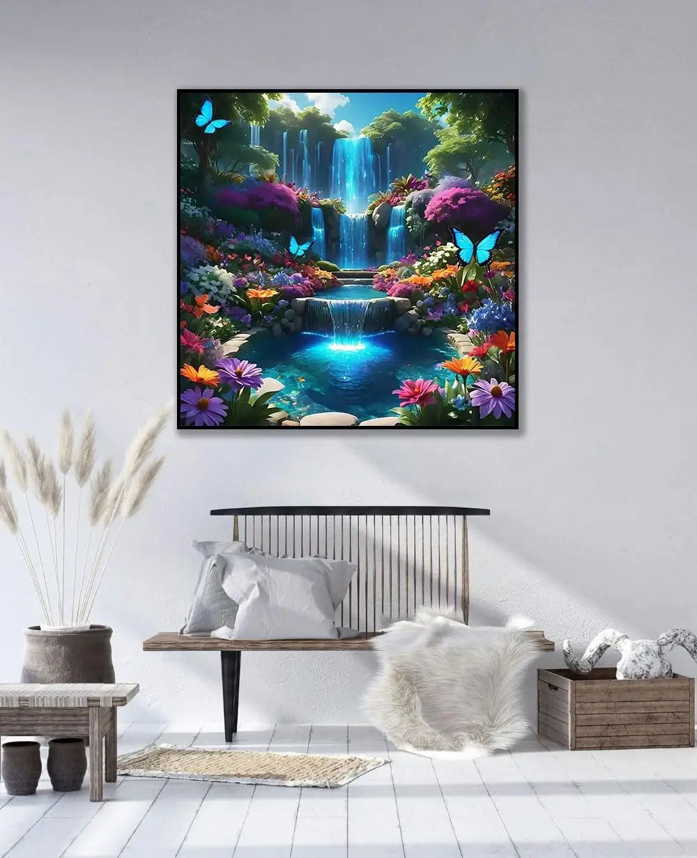 5D Diamond Painting Kit for Adults, Waterfall, Landscape Art, Round Drill