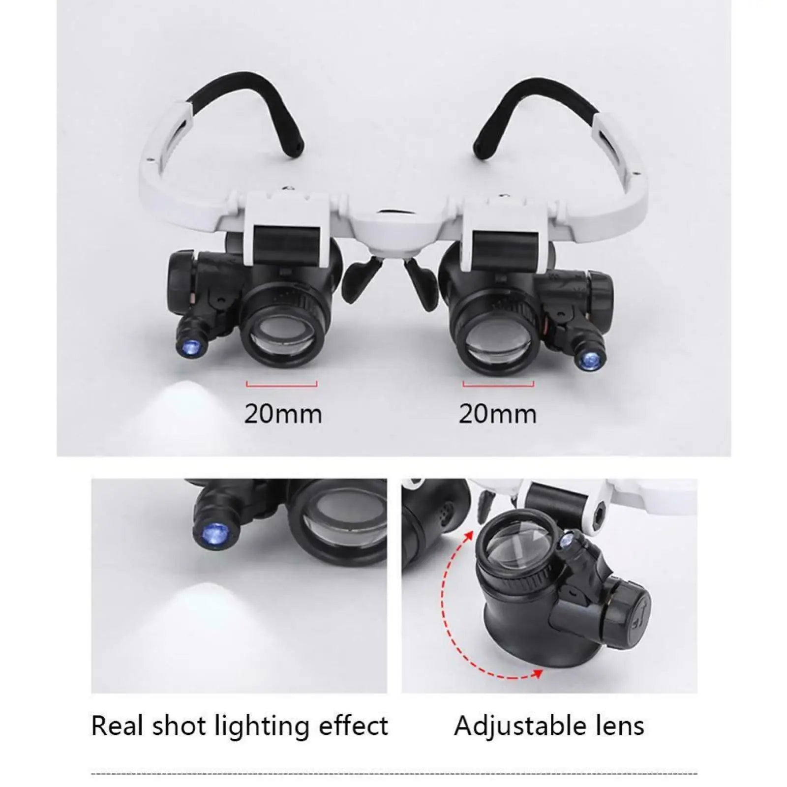 Adjustable Dual Polished Acrylic Lens Jewelry Makers  Magnifier Glass  Eye Loupe 8X 15X 23X