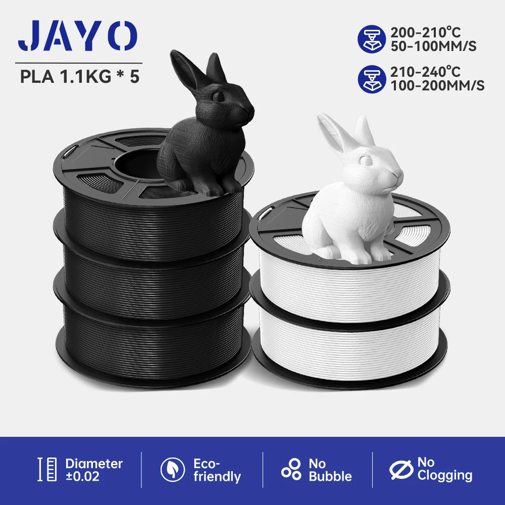 JAYO 5Rolls PLA/PLA Plus/Petg/ABS/TPU/PLA Metal/PLAYG/HS-PLA 3D Printer Filament 1.75mm FDM