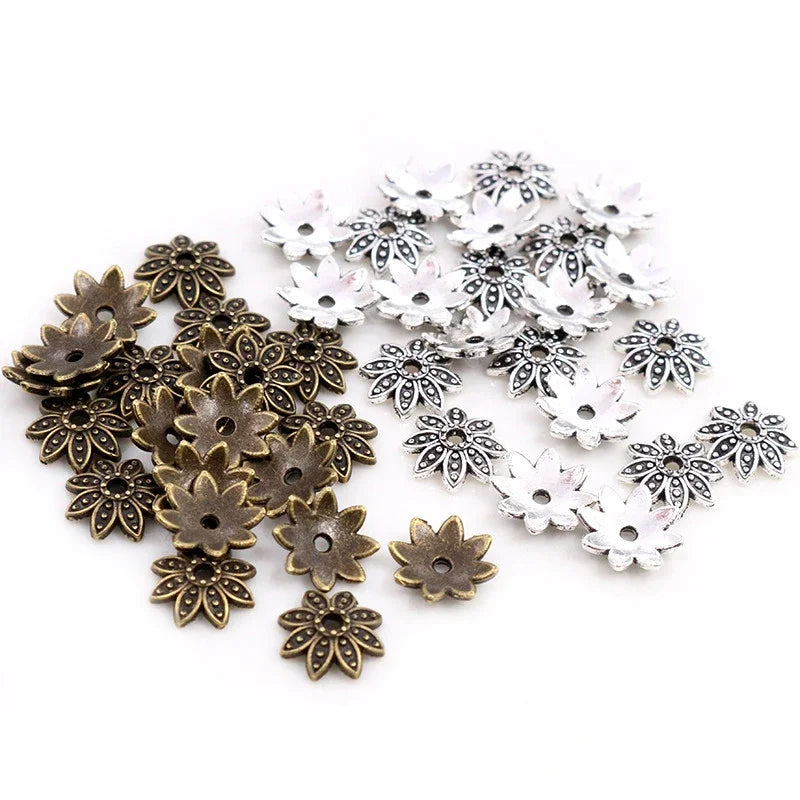 Bead Caps Antiqued Silver & Bronze Flower Shape