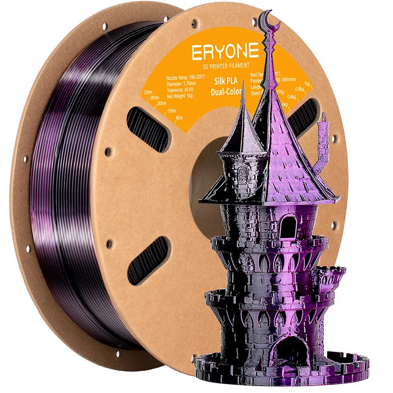ERYONE 1KG Silk Dual Color PLA Series 3D Printer Filament 1.75mm,Coextrusion Silky Shiny Finish