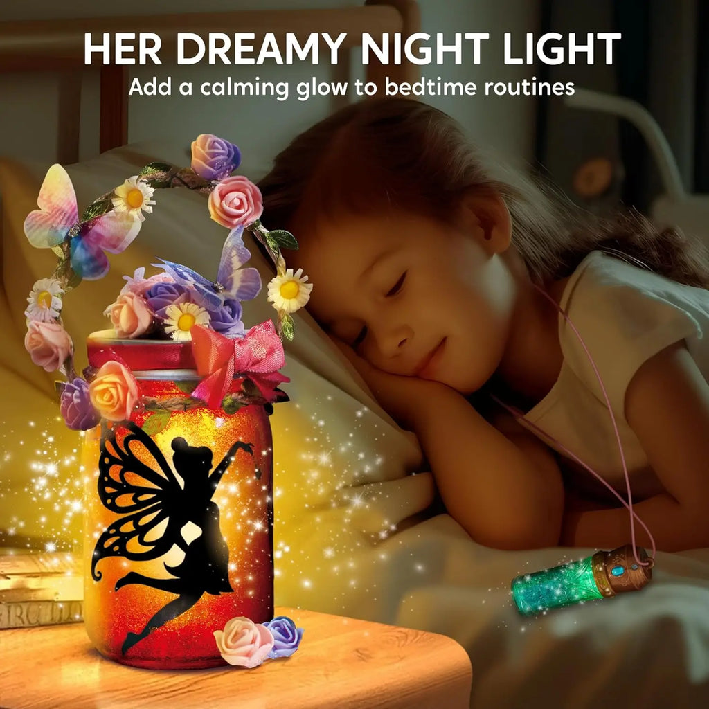 Fairy Lantern Craft Kit with Rose Lights and String Lights for Age 8+ with 7 Color Fairy Potion Necklace