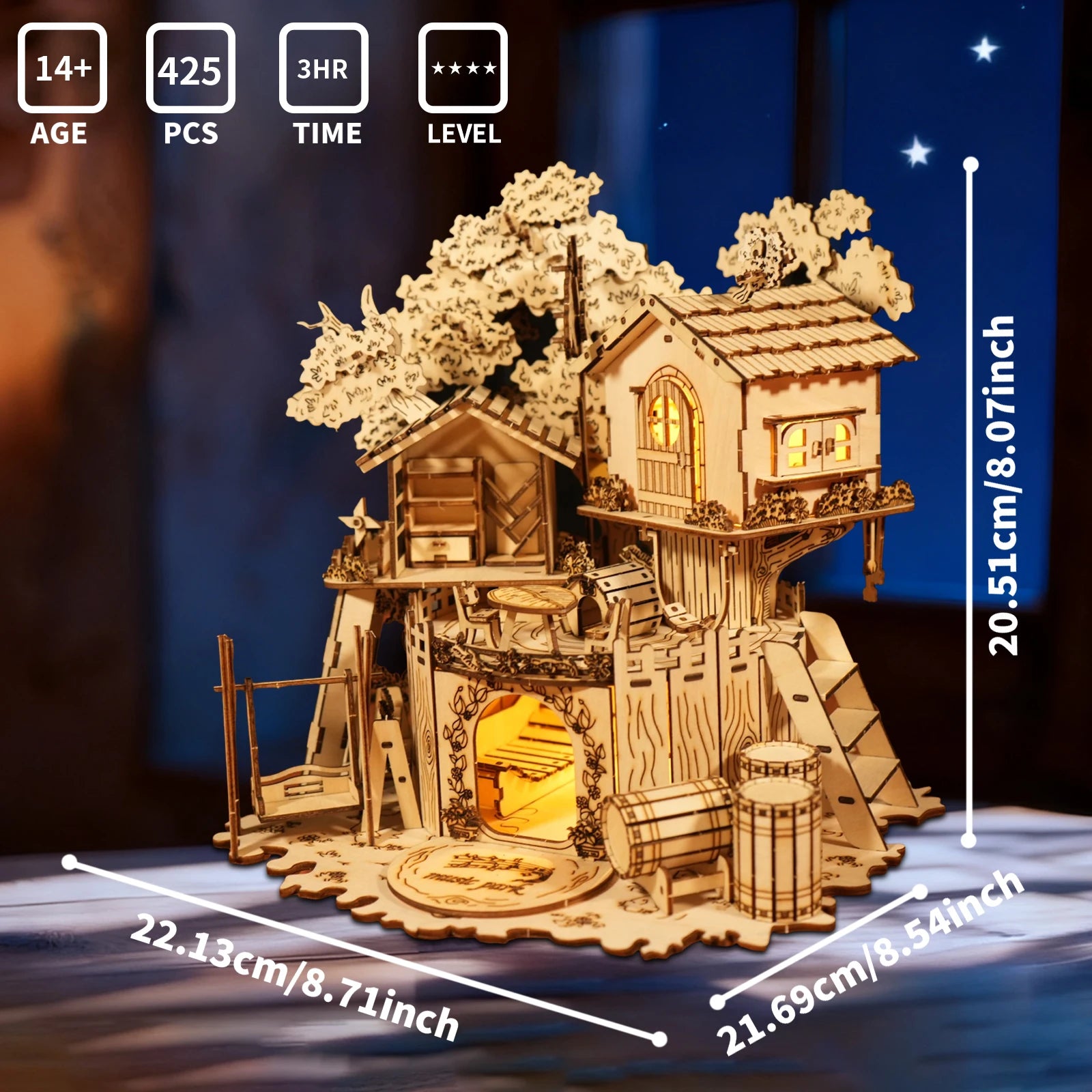 3D Wooden Puzzle Tree House With Light Assembly Model Kits