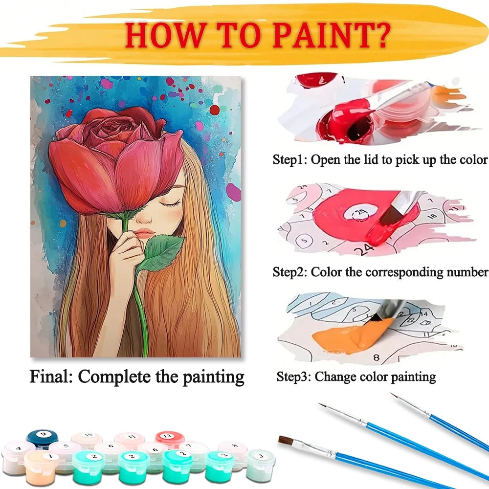 Girl With Rose Paint By Numbers Kit