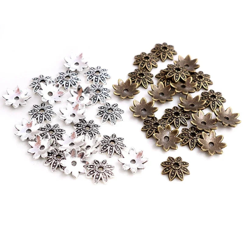Bead Caps Antiqued Silver & Bronze Flower Shape
