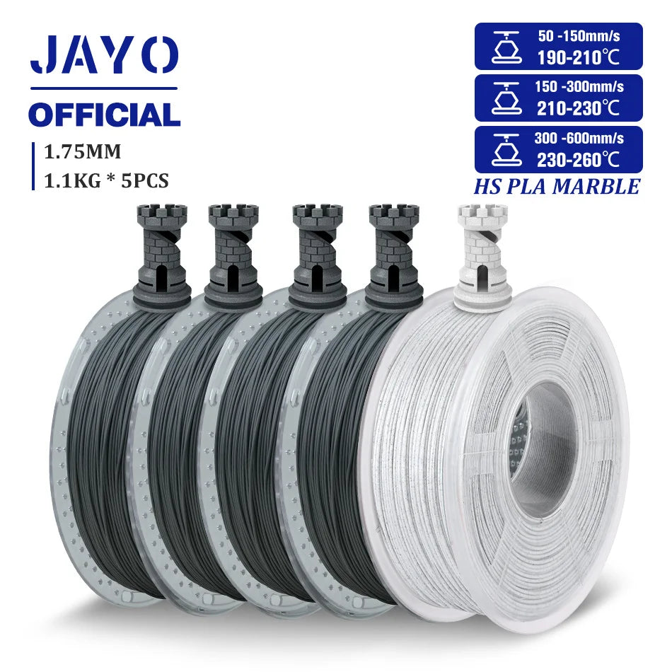 JAYO High Speed Marble  5 Rolls PLA 3D Printer Filament For FDM Marble-Like Texture