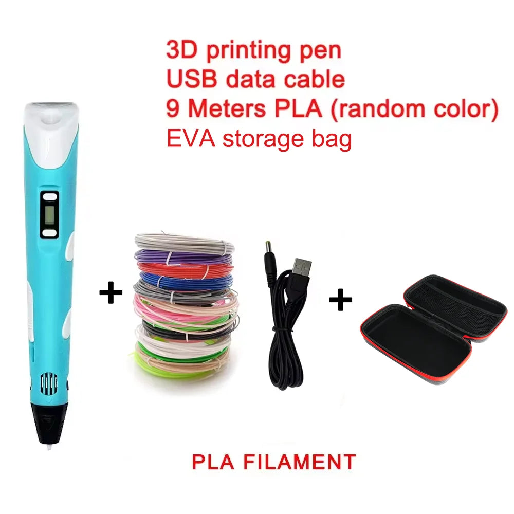 Electronic 3D Printing Pen with 9M PLA Consumables High-Temperature 3D Graffiti Tool Intelligent Toy