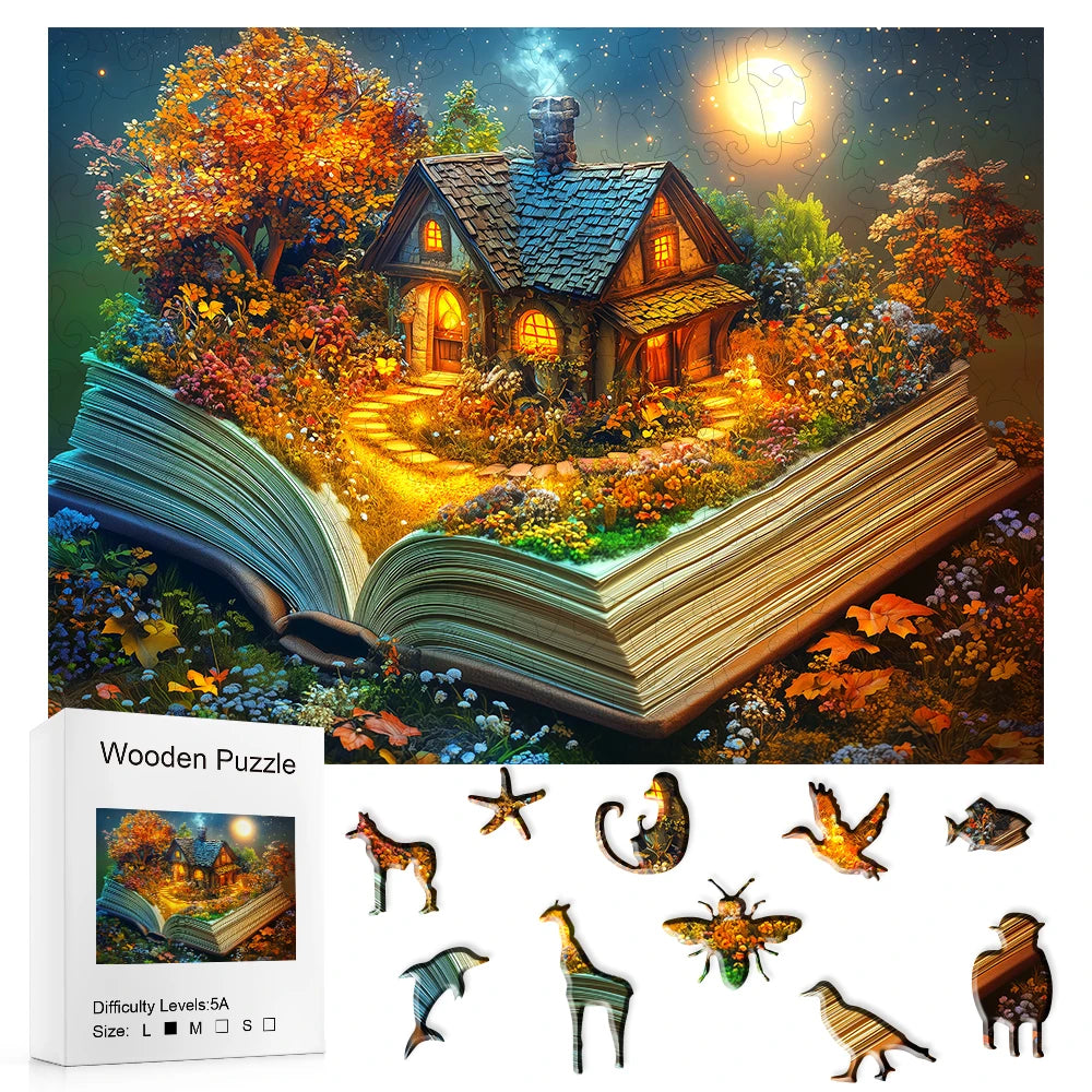 3D Stereo Book Scene Wooden Puzzle - Montessori Toy , Animal-Themed, for Adults & Kids