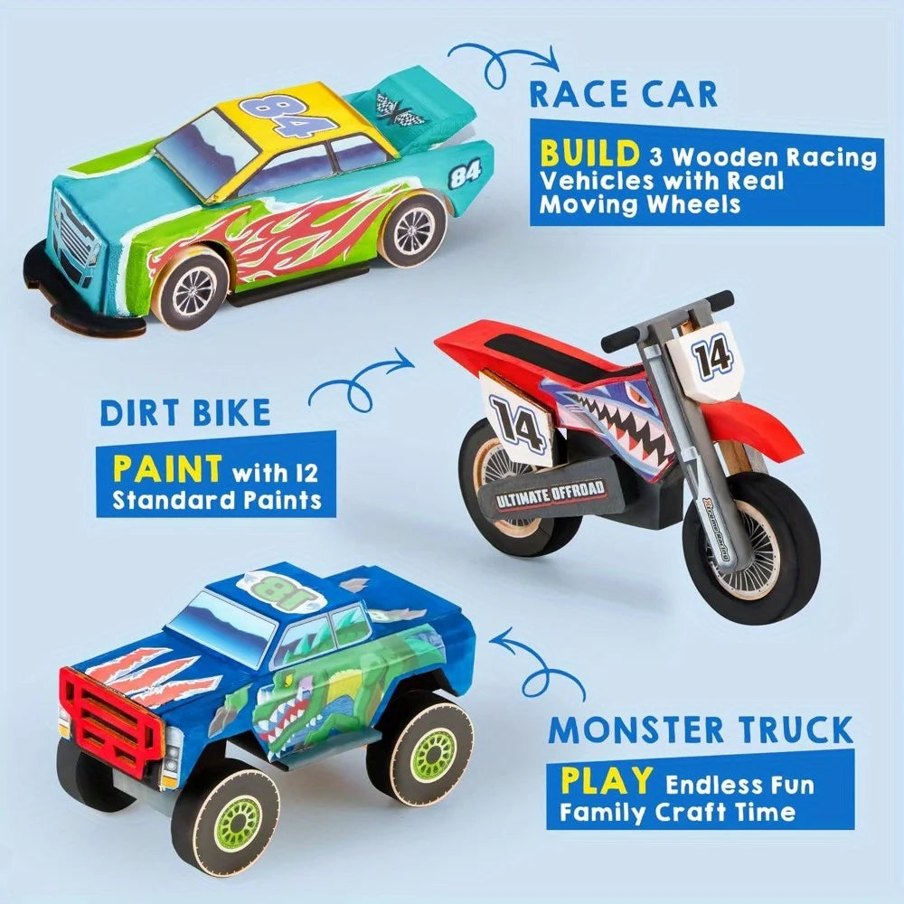 JOYFY Kids Craft Race Kit Build Paint Your Own Wooden Race Car