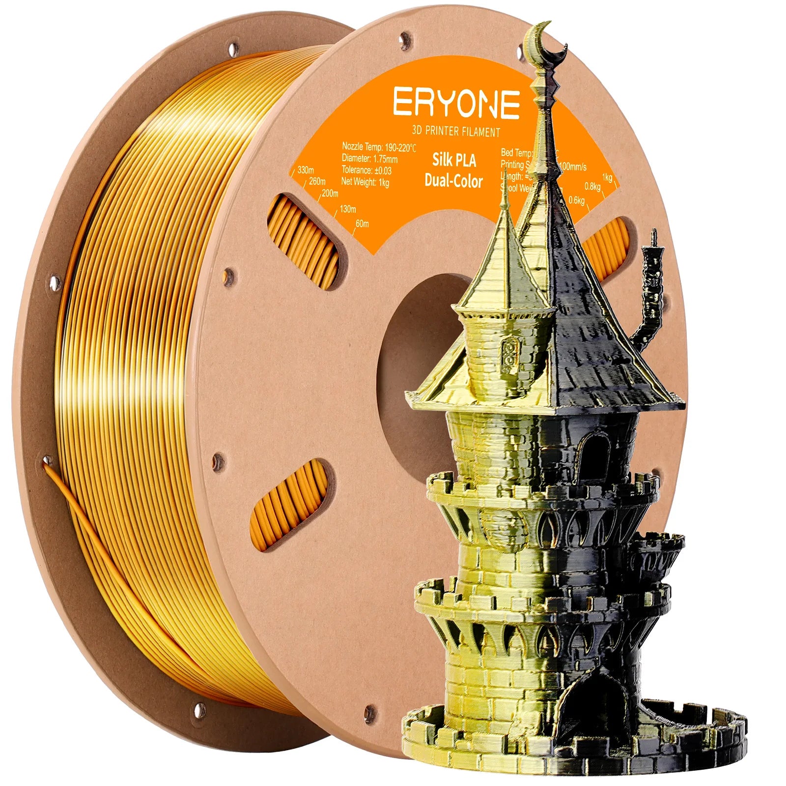 ERYONE 1KG Silk Dual Color PLA Series 3D Printer Filament 1.75mm,Coextrusion Silky Shiny Finish