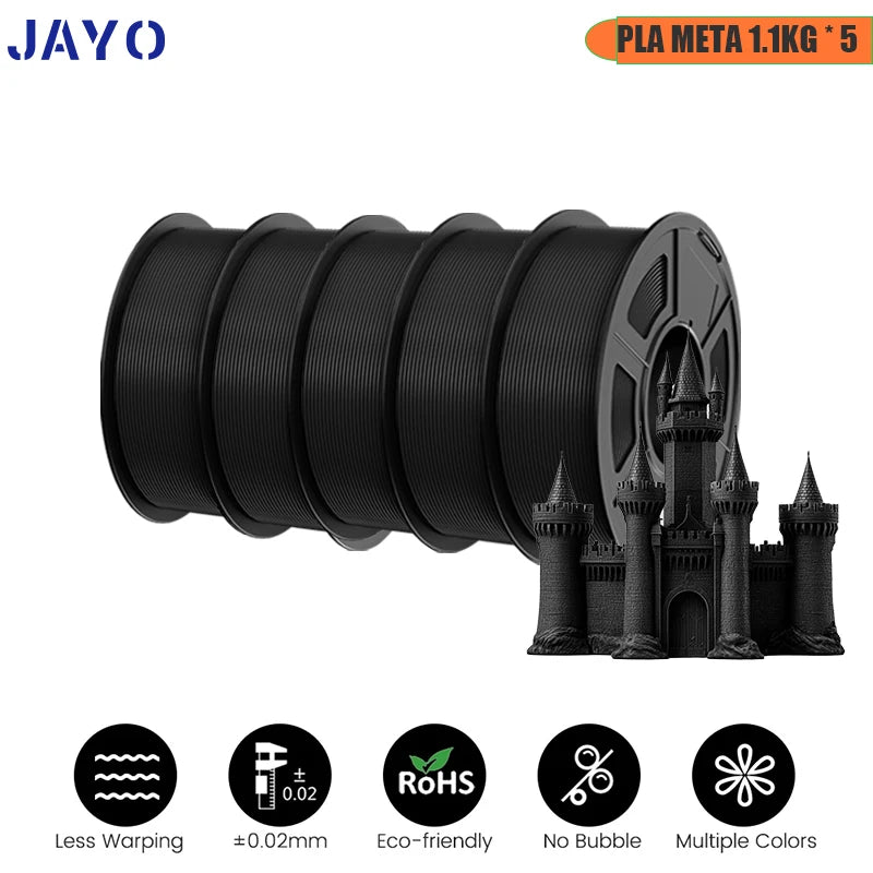 JAYO 5Rolls PLA/PLA Plus/Petg/ABS/TPU/PLA Metal/PLAYG/HS-PLA 3D Printer Filament 1.75mm FDM