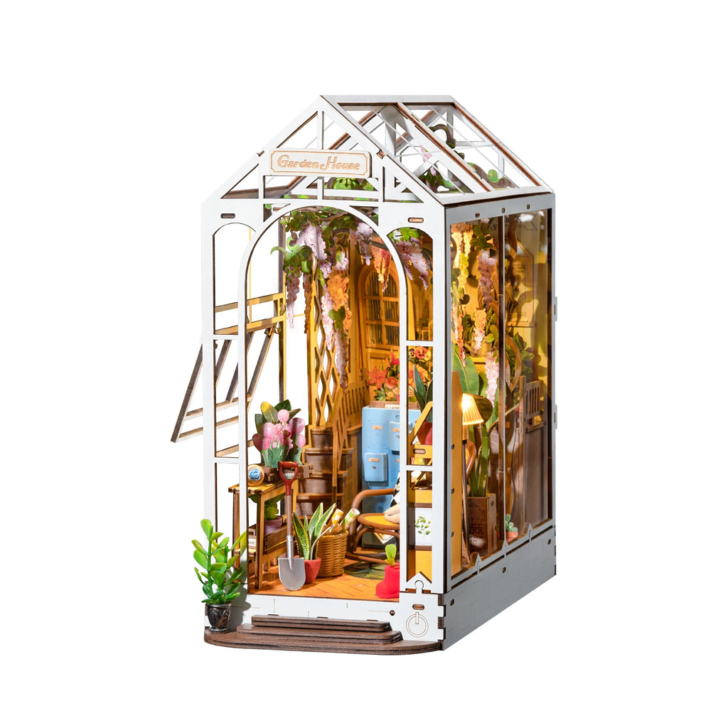Book Nook Wooden Miniature Doll House for Bookshelf Insert Furniture