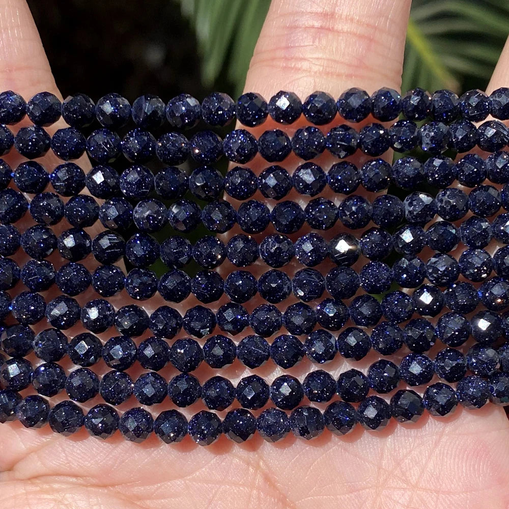 Natural Faceted Blue Sandstone Round Loose Beads for Handmade Bracelets and Jewelry 2,3,&4mm