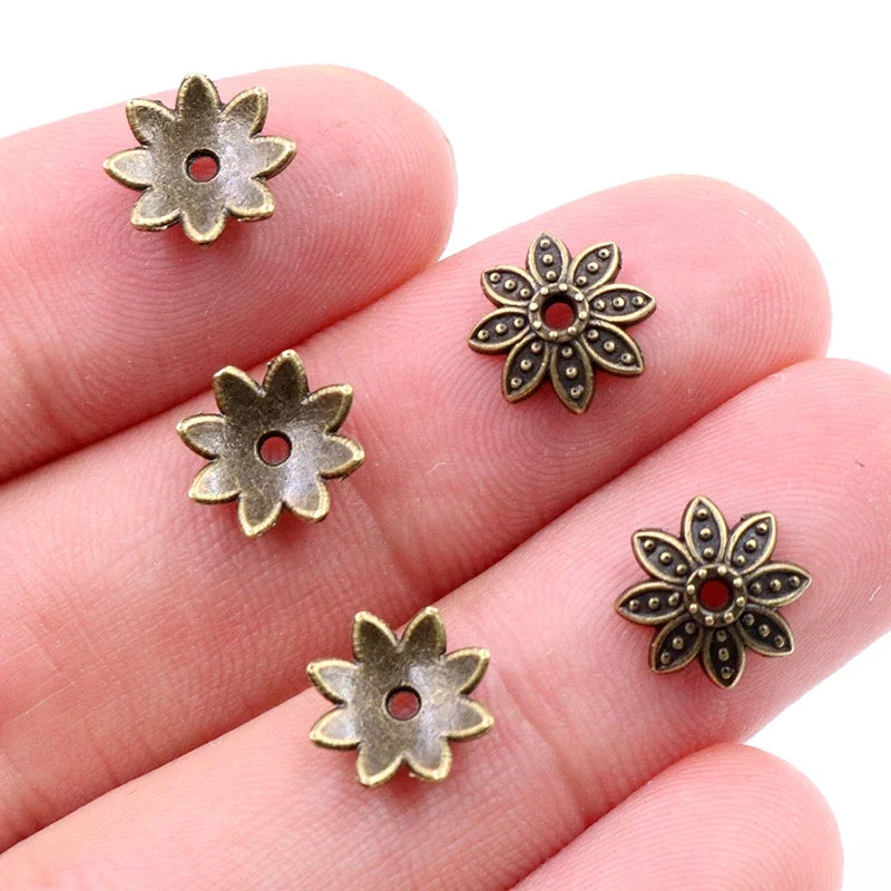 Bead Caps Antiqued Silver & Bronze Flower Shape
