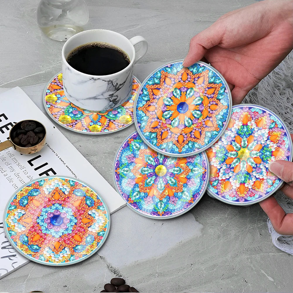 6pcs Diamond Dot Art Coasters  Mandala DIY Coaster Set Modern Waterproof for Adults and Beginners