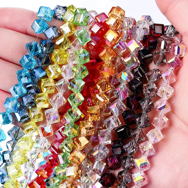Diagonally Cube Faceted Crystal Glass Beads for Jewelry Making Bracelets, Earrings & Necklaces 4-8mm
