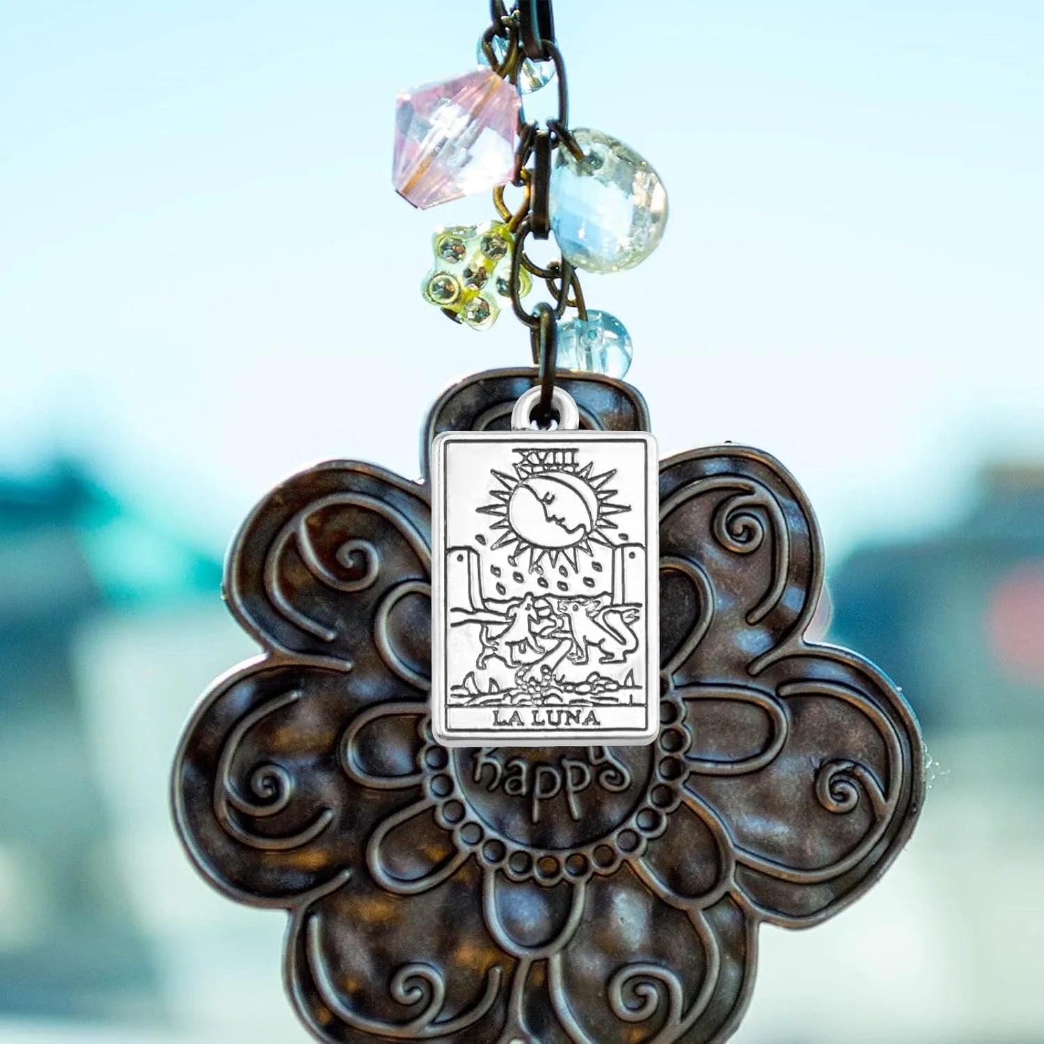 Tarot Card Zinc Alloy Rectangle Wheel Of Fortune Sun Tarot Protection Charm Amulets for  Bracelets Necklaces Earrings 24pcs