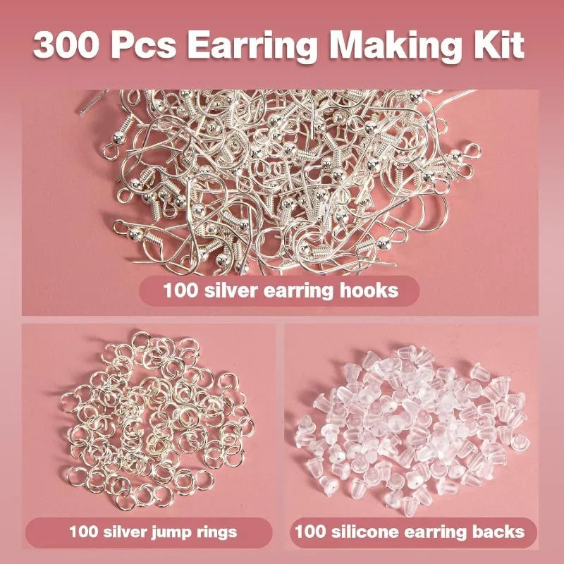 925 Silver Plated & Gold  Earring Hooks  300pcs DIY Hypoallergenic Findings with Jump Rings Earring Backs Kit