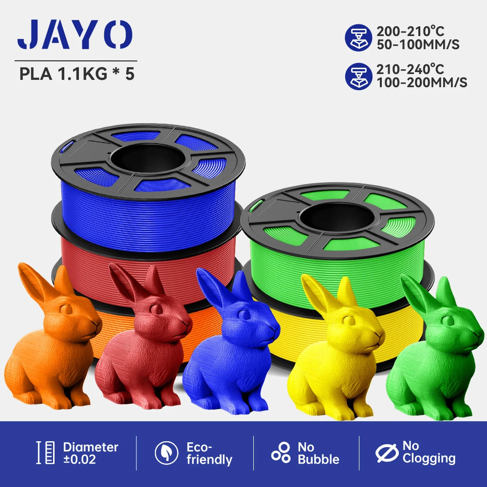 JAYO 5Rolls PLA/PLA Plus/Petg/ABS/TPU/PLA Metal/PLAYG/HS-PLA 3D Printer Filament 1.75mm FDM