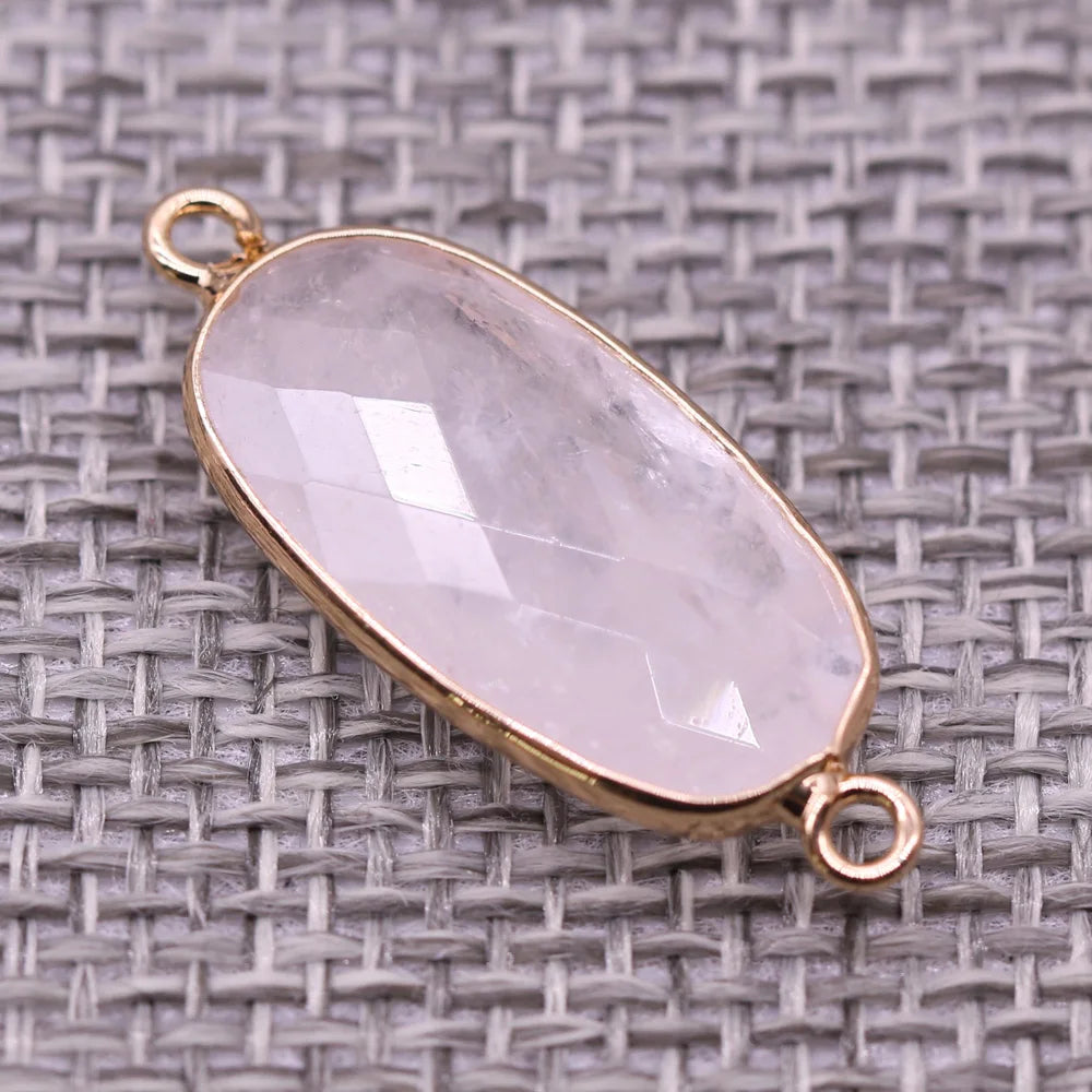 Double-hole Connector Amethyst Pendant, Perfect for DIY Bracelets, Necklaces, and Jewelry Making. New Natural Stone Multi-faceted Crystal Quartz Charm